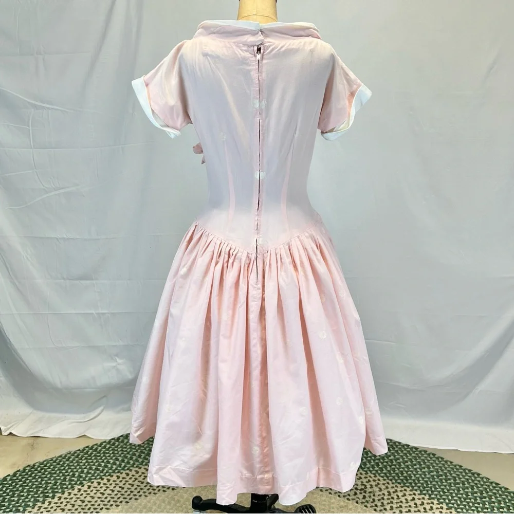 VINTAGE 50s MCM sailor nautical dress fit flare pastel pink midi Tailored Junior - Picture 7 of 14